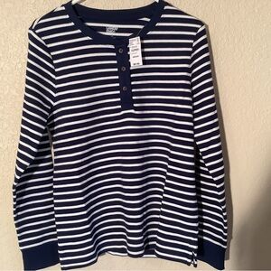 NWT Lands' End Navy and White Striped Pajama Top